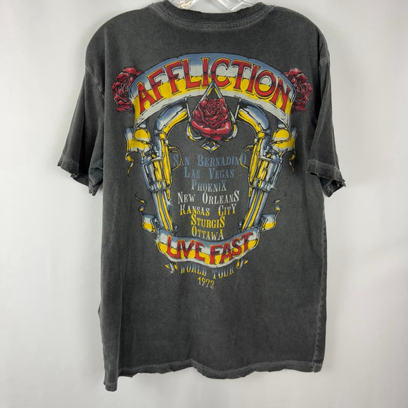 Vintage Affliction T-Shirt Mens L Gray Whimsigoth 1973 World Tour Guns Roses USA - Picture 4 of 8